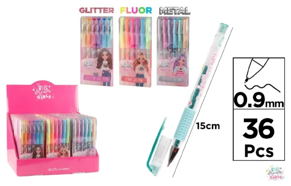 STYLOS PAILLETÉS FLUOR ET MÉTAL 6 COULEURS