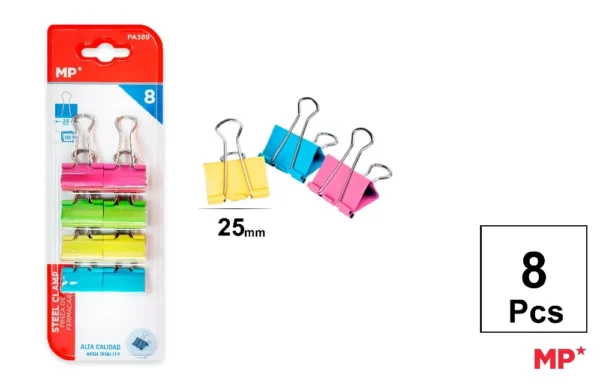 PINCE DOUBLE CLIP COULEURS 25 mm.