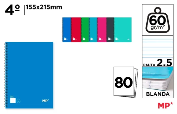 CAHIER À SPIRALE 4º 80 FEUILLES 60 g/m².