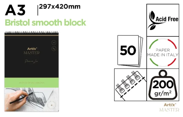 BLOC DE DESSIN BRISTOL 200 g/m² A3 50 FE