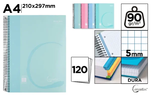 CAHIER À SPIRALE A4 120 FEUILLES 90 g/m²