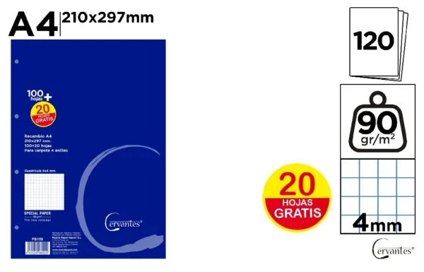 RECHARGES FORMAT A4 90 g/m² 120 FEUILLES