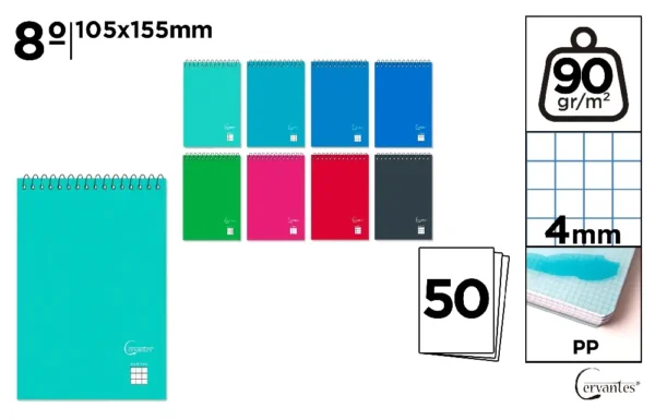 BLOC DE NOTES 8º PP 50 FEUILLES À CARREA