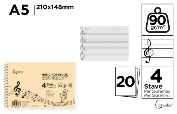 CAHIER DE MUSIQUE 4 PORTÉES A5.