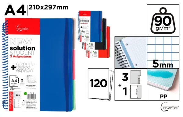 CAHIER À SPIRALE A4 120 FEUILLES ET 3 IN