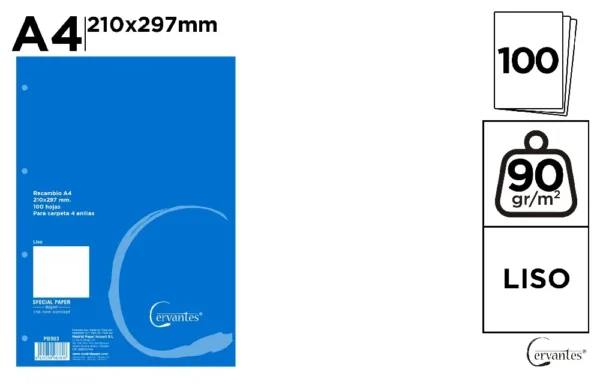 RECHARGES A4 UNI 90 g/m² 100 FEUILLES 4.