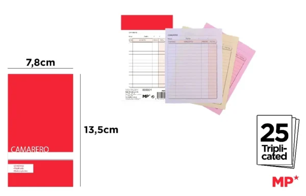 CARNET DE COMMANDES POUR SERVEUR 7,8 x 1