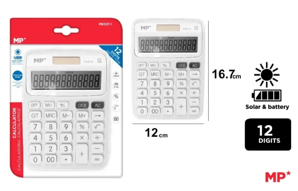 CALCULATRICE SOLAIRE ET À PILES BLANC.