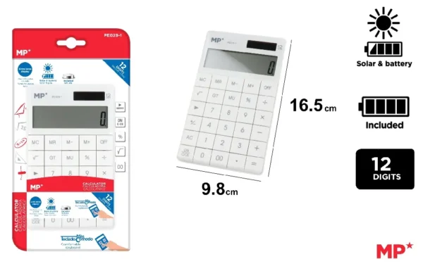 CALCULATRICE SOLAIRE ET À PILES BLANC.