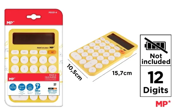 CALCULATRICE DE BUREAU À PILES JAUNE.