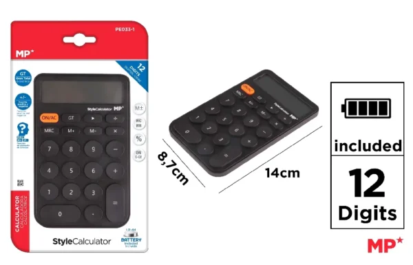 CALCULATRICE DE BUREAU À PILES NOIRE.