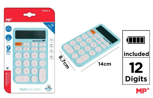 CALCULATRICE DE BUREAU À PILES CÉLESTE.