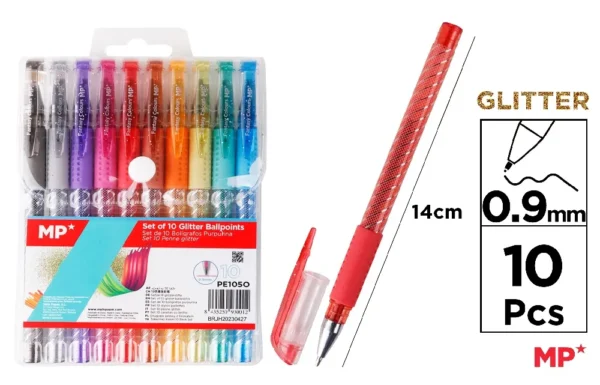 STYLOS PAILLETTES 10 COULEURS.