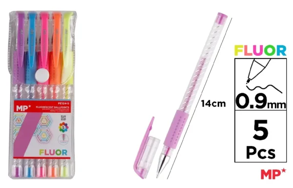 STYLOS FLUORESCENT 5 COULEURS.