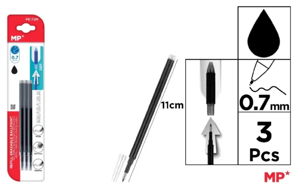 RECHARGE POUR STYLO EFFAÇABLE NOIRE 3 Un