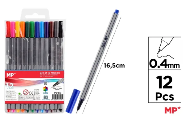 STYLO FEUTRE POINTE FINE 0,4 mm 12 COULE