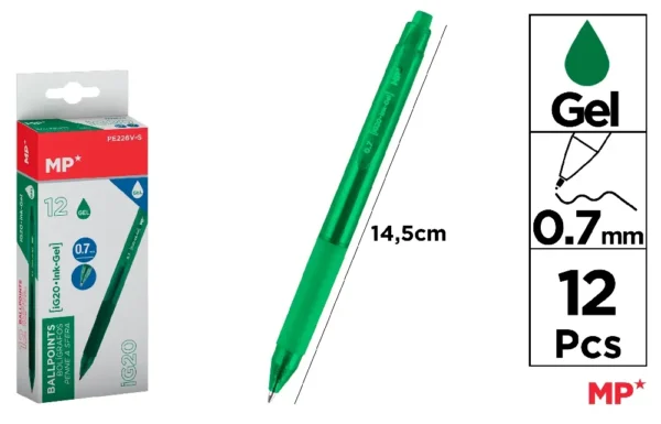 STYLO À ENCRE GEL POINTE 0.7 mm VERT.