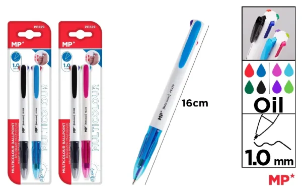 STYLO 4 COULEURS 1,0 mm 2 Unités.