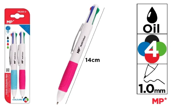 STYLO 4 COULEURS 1,0 mm 2 Unités.