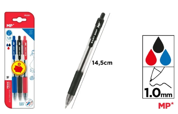 STYLO EASY GRIP 1,0 mm 3 Unités.