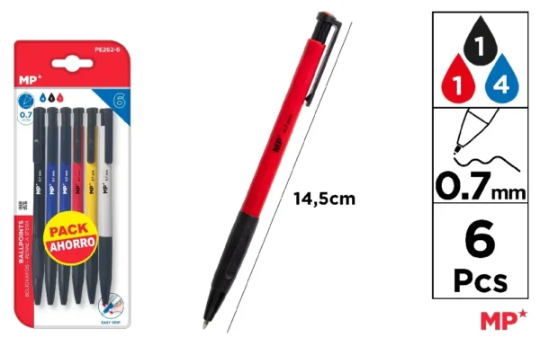 STYLOS EASY GRIP 0,7 mm 6 Unités.