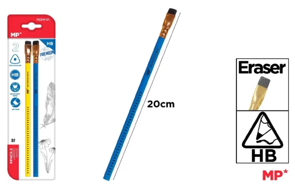 CRAYON GRIP PREMIUM AVEC GOMME 2 Unités.