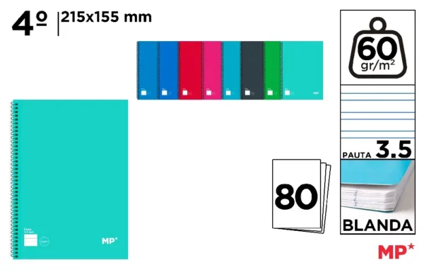 CAHIER À SPIRALE 4º 80 FEUILLES 60 g/m²