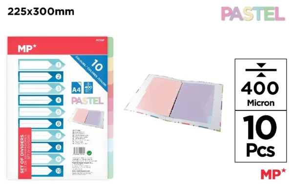 INTERCALAIRES 10 COULEURS PASTEL A4