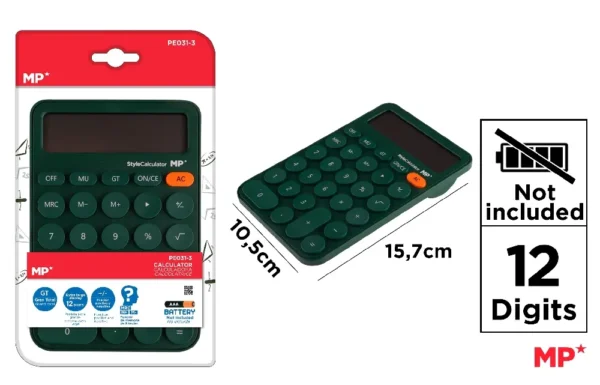 CALCULATRICE DE BUREAU À PILES VERT FONC