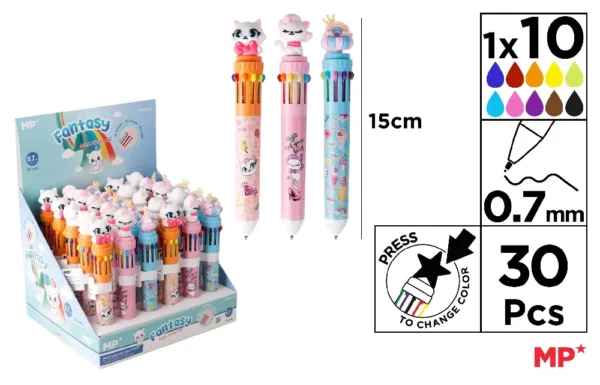 STYLO FANTAISIE MULTICOLORE 10 COULEURS.