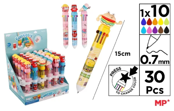 STYLO FANTAISIE MULTICOLORE 10 COULEURS.