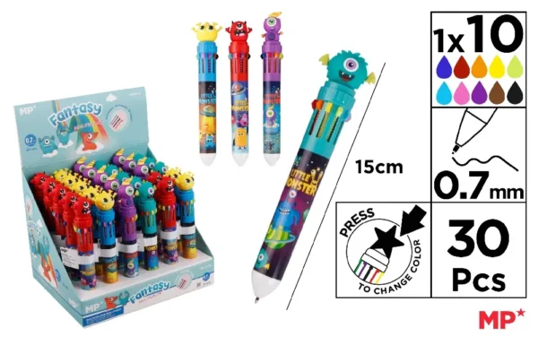 STYLO FANTAISIE MULTICOLORE 10 COULEURS.