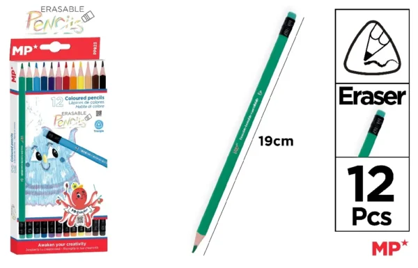 CRAYONS DE COULEUR EFFAÇABLES 12 Unités