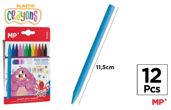 CRAYONS DE CIRE PLASTIQUE ENFANTS 12 Uni