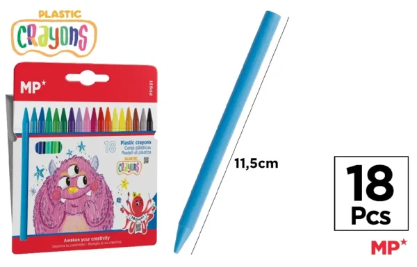 CRAYONS DE CIRE PLASTIQUE ENFANTS 18 Uni