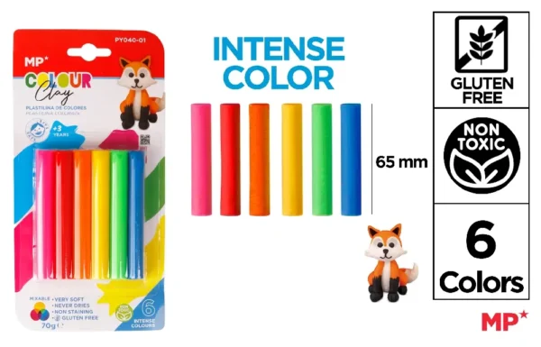 PÂTE À MODELER 6 BÂTONNETS 70GR COULEURS