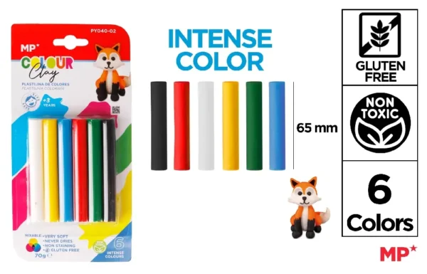 PÂTE À MODELER 6 BÂTONNETS 70GR COULEURS