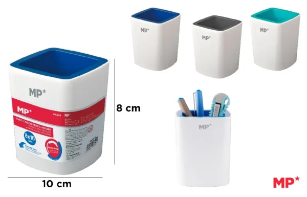 POT À CRAYONS EN PLASTIQUE BICOLORE.