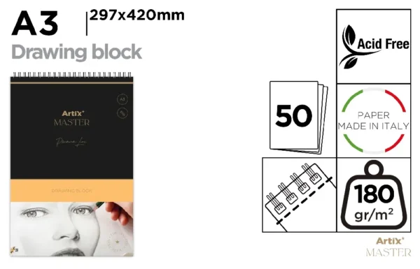 BLOC DE DESSIN 180 g/m² A3 50 FEUILLES.