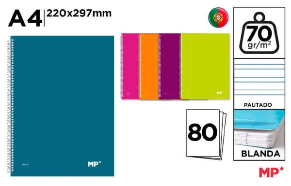 CAHIER À SPIRALE COUVERTURE COLORÉE A4 7