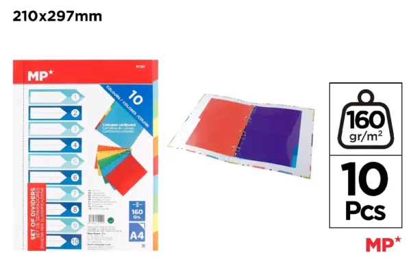 INTERCALAIRES EN CARTON 10 COULEURS A4