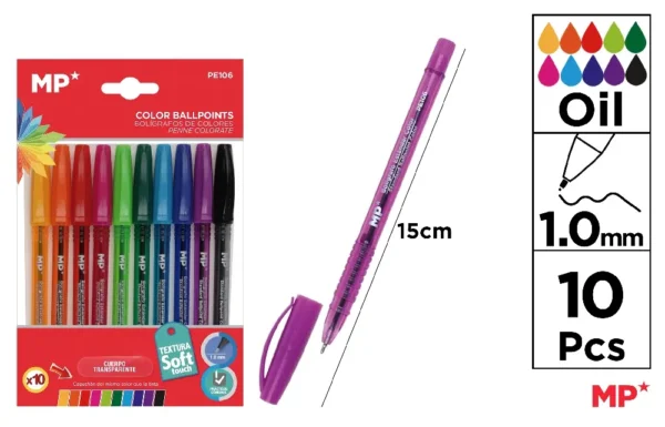 STYLOS 1,0 mm 10 COULEURS SOFT TOUCH.