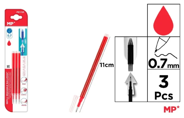 RECHARGE POUR STYLO EFFAÇABLE ROUGE 3 Un
