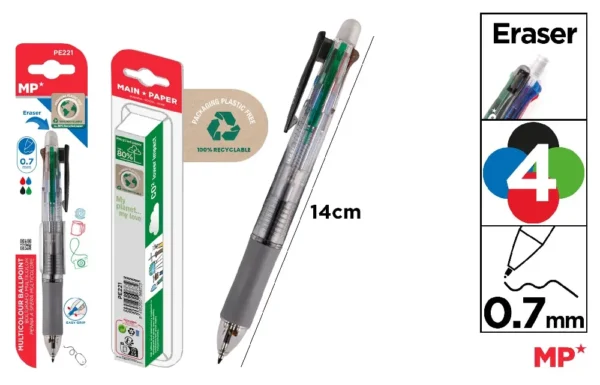 STYLO BILLE 4 COULEURS AVEC PORTE-MINE 0