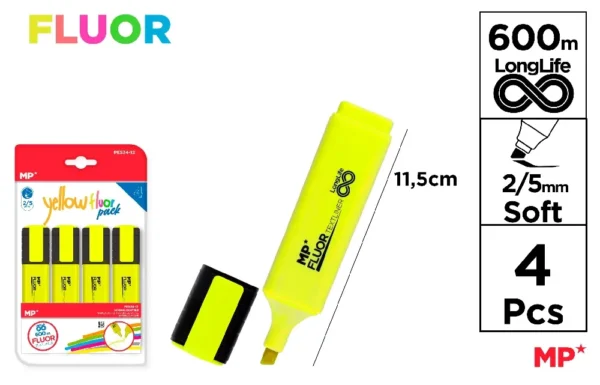 SURLIGNEUR FLUOR JAUNE PACK 4 Unités.