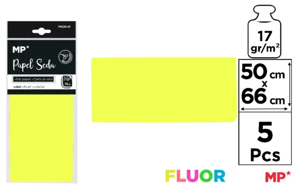 PAPIER DE SOIE JAUNE FLUORESCENT 50 x 66