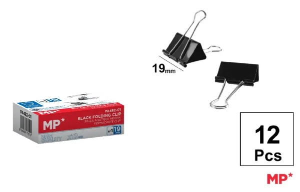 PINCE DOUBLE CLIP NOIRE 19 mm 12 Unités