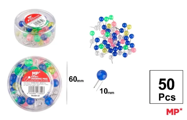ÉPINGLE TÊTE RONDE DE COULEURS 50 Unités