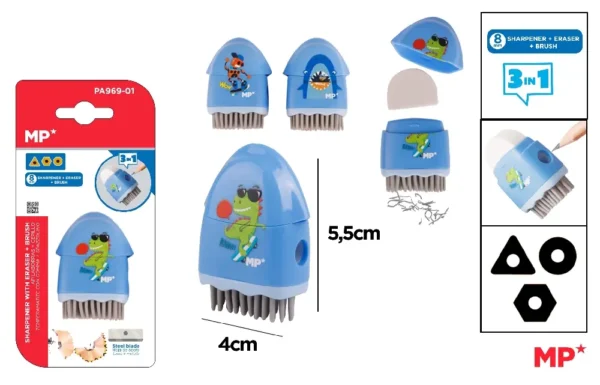 TAILLE-CRAYON AVEC GOMME ET BROSSE