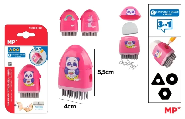 TAILLE-CRAYON AVEC GOMME ET BROSSE
